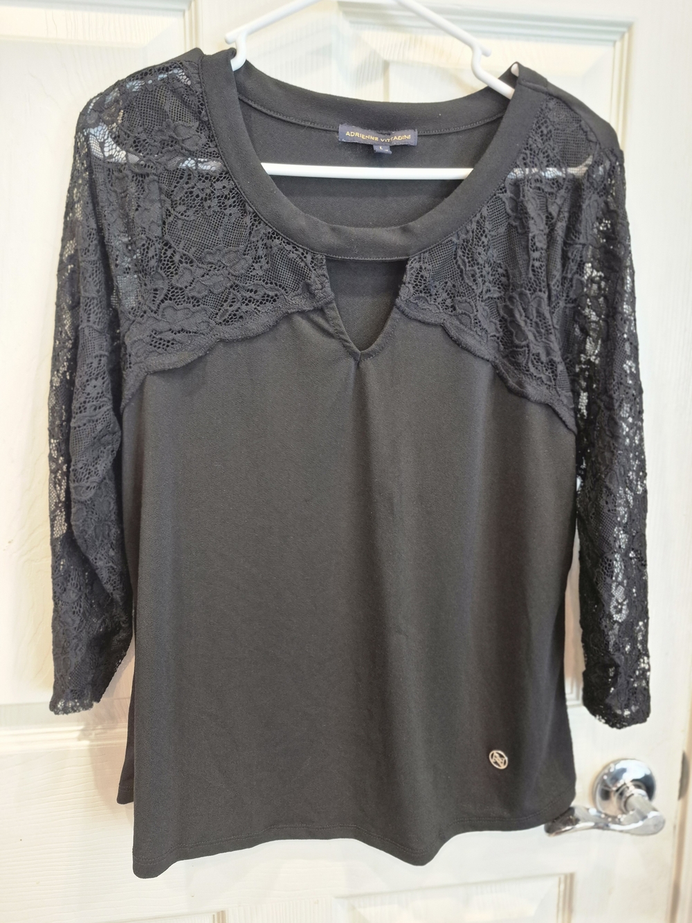 Adrienne Vittadini Black Lace-Trim Knit Top